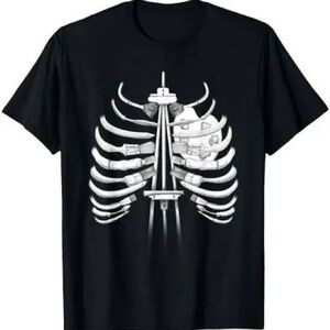 Gildan Dark Blue Paintbrush Ribcage & Heart Pallet Graphic Tee Teen Medium
